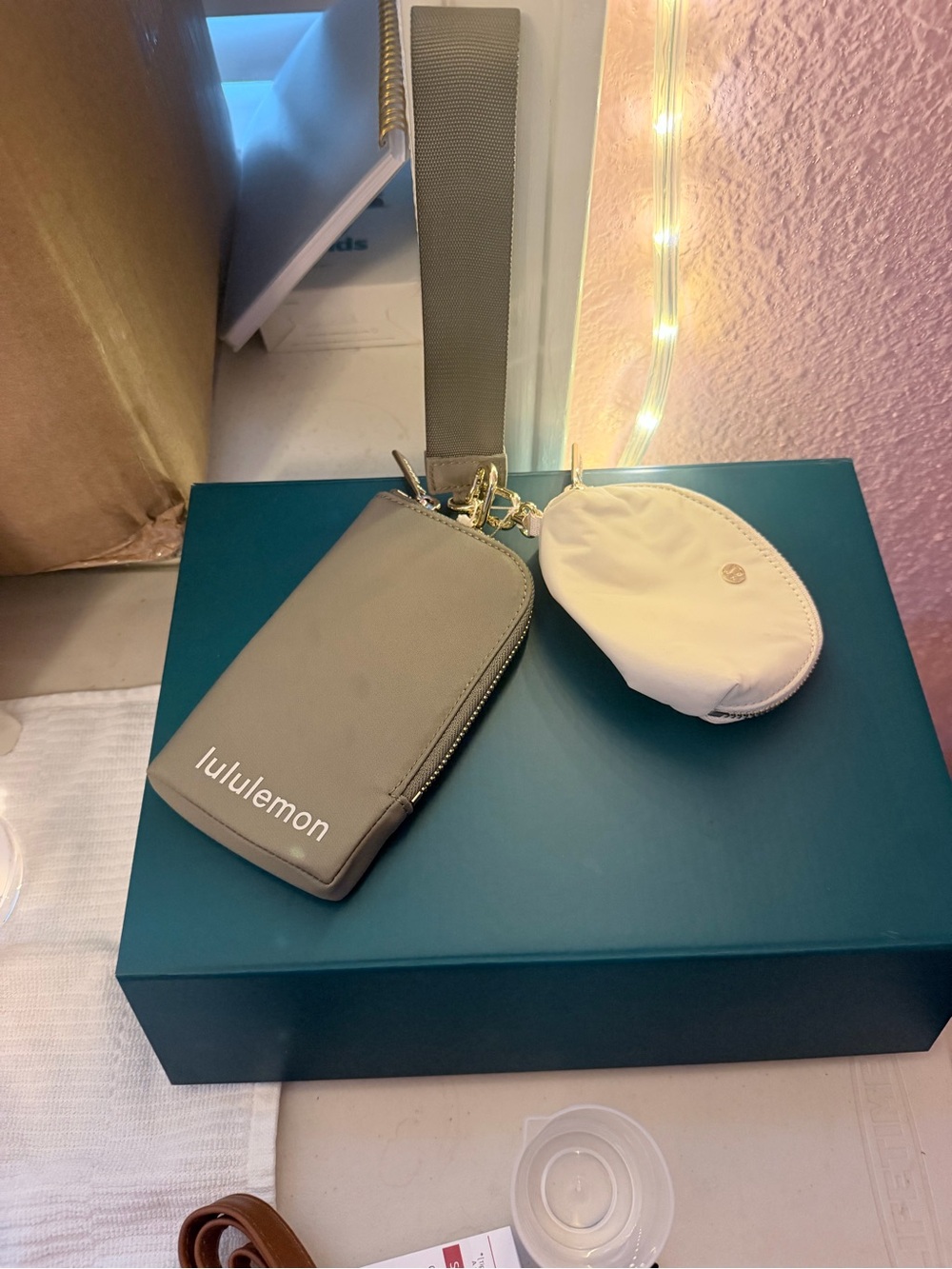 lululemon athletica sage Wristlet with Cream Coin Pouch